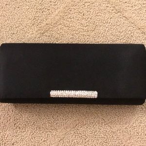 La Regale Black satin clutch evening bag w/ crystal detail